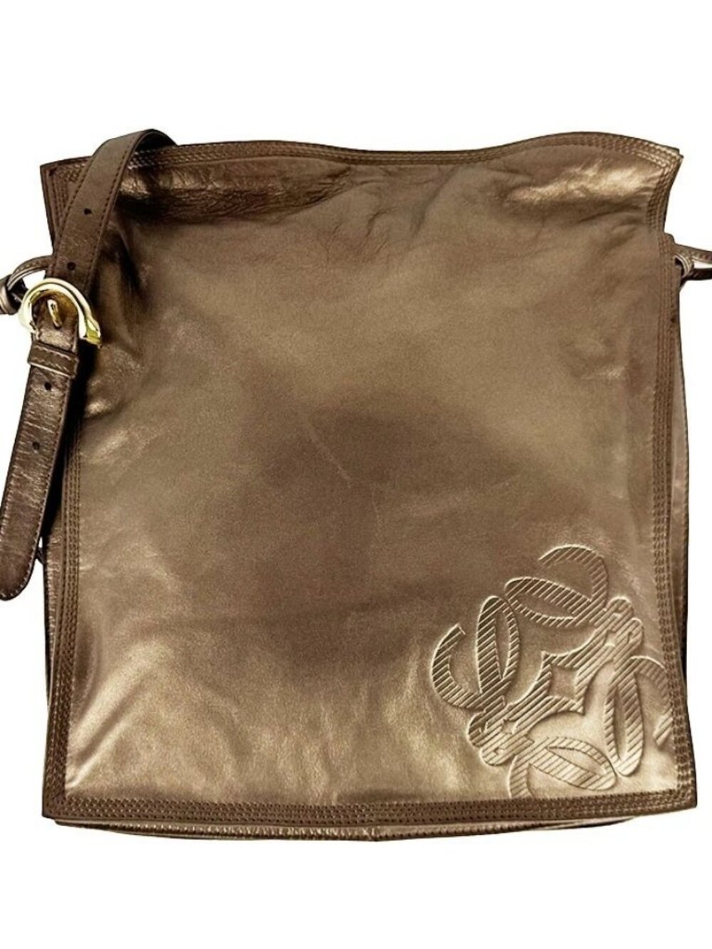 Auth LOEWE Anagram Shoulder Bag Metallic Brown Leather - z11097